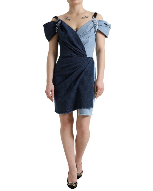 Dolce & Gabbana Blue Patchwork Two Tone Denim Mini Dress