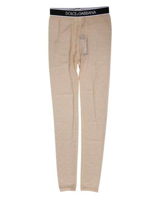 Dolce & Gabbana Natural Nylon Logo Lace Leggings Pants Underwear Elastane