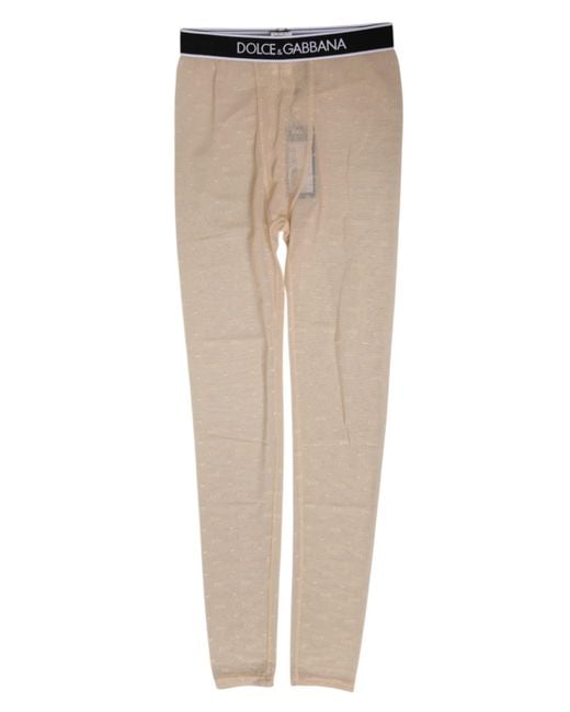 Dolce & Gabbana Natural Nylon Logo Lace Leggings Pants Underwear Elastane