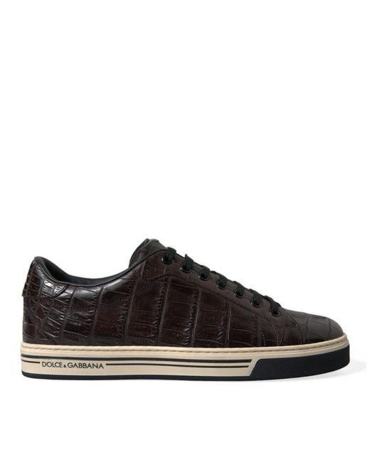 Dolce & Gabbana Black Croc Exotic Leather Casual Sneakers Shoes for men