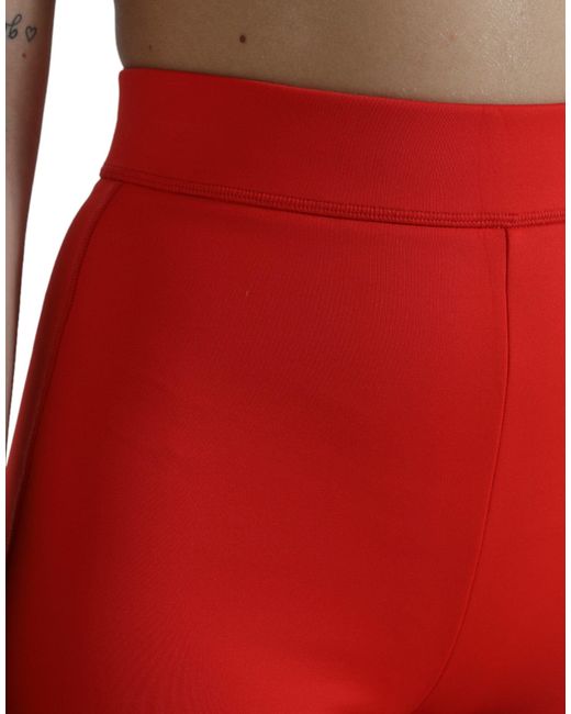 Dolce & Gabbana Red Nylon Stretch Slim Leggings Pants