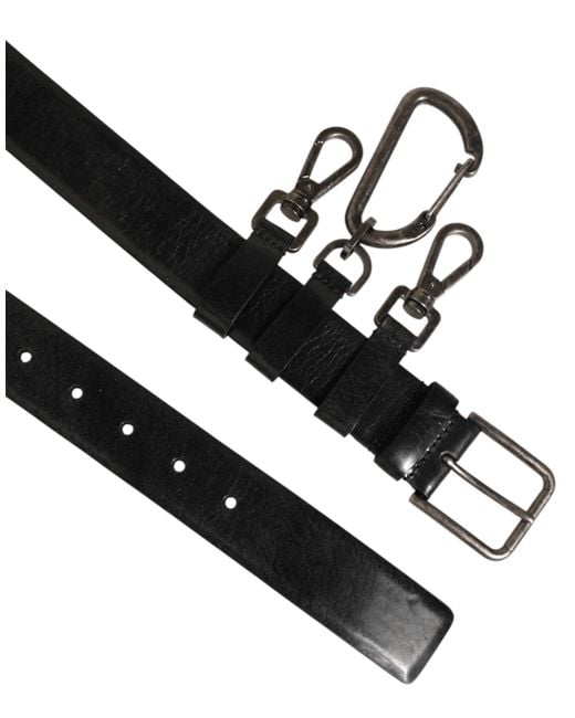 Dolce & Gabbana Black Key Ring Clip Attachments Buckle Belt Horse for men
