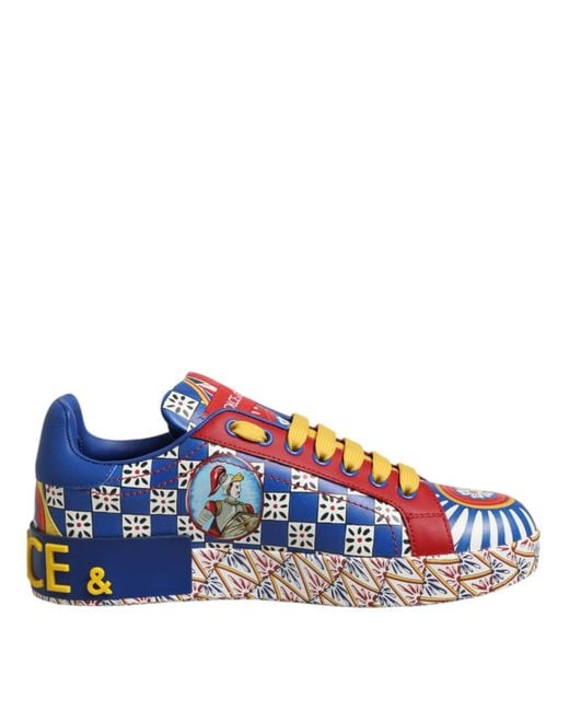 Dolce & Gabbana Blue Portofino Sneakers Printed Leather