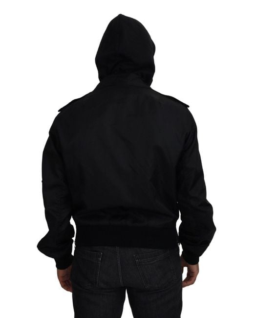 Dolce & Gabbana Black Nylon Hooded Full Zip Coat Jacket for men