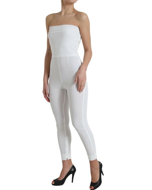 Dolce & Gabbana White Nylon Strapless Bodycon Jumpsuit Dress