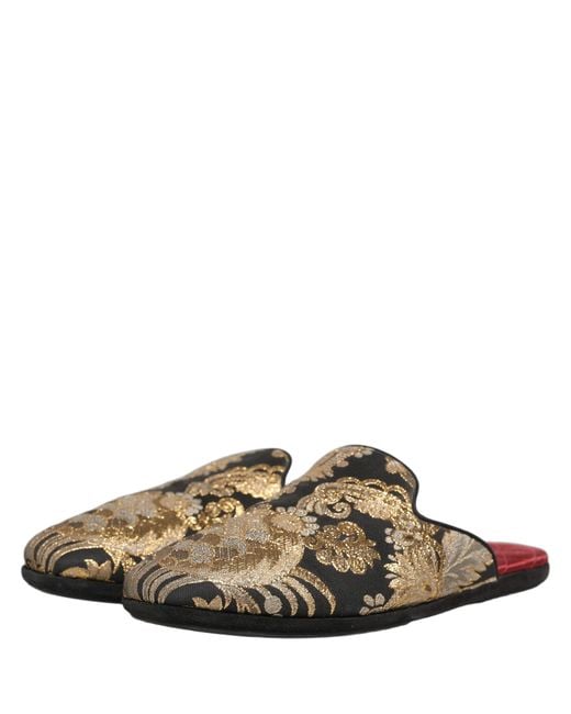 Dolce & Gabbana Brown Black Floral Jacquard Flats Sandals Men Shoes for men