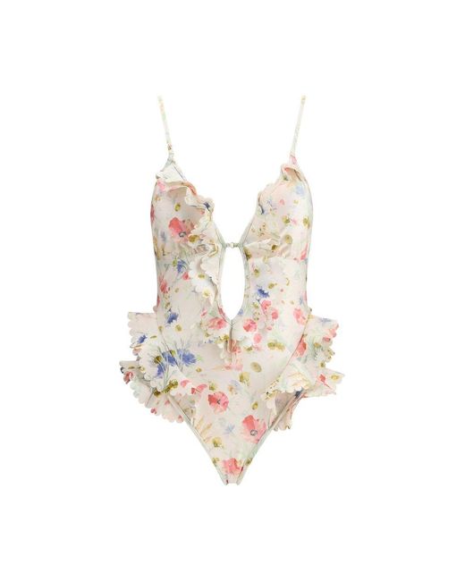 Zimmermann White Lucky Waterfall Swimsuit