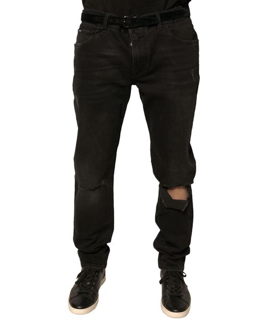Dolce & Gabbana Black Ripped Logo Cotton Skinny Denim Jeans for men