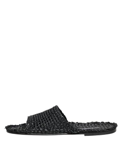Dolce & Gabbana Black Straw Raffia Slides Sandals Flats Shoes for men