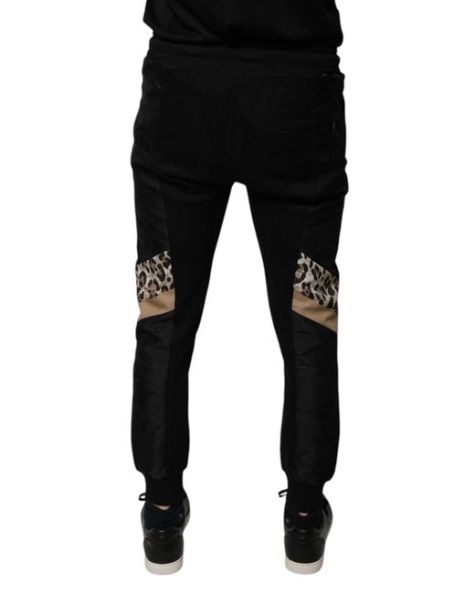 Dolce & Gabbana Black Casual Joggers Leopard Print Side Stripe Trousers for men