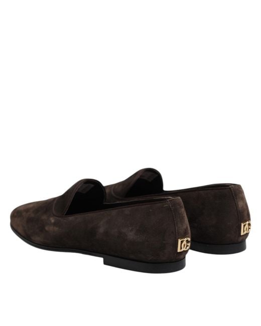 Dolce & Gabbana Black Brown Velvet Leather Slip On Loafers Shoes for men
