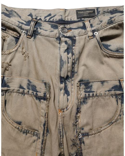 Dolce & Gabbana Multicolor Beige Bleached Deconstructed Men Denim Jeans for men