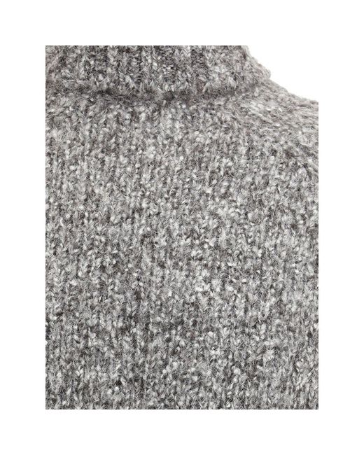 Brunello Cucinelli Gray Buttoned Turtleneck Sweater for men