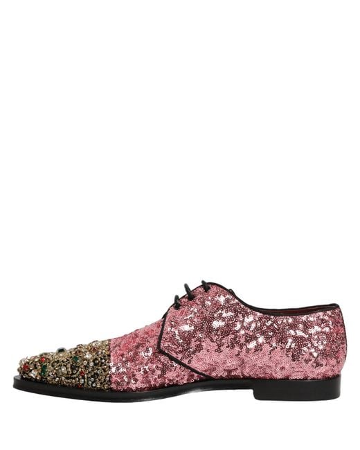 Dolce & Gabbana Purple Pink Sequin Embellished Men Derby Dress Shoes for men
