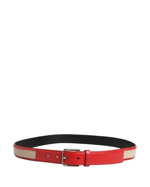 Dolce & Gabbana Red Woven Leather Metal Buckle Belt Linen Calf for men
