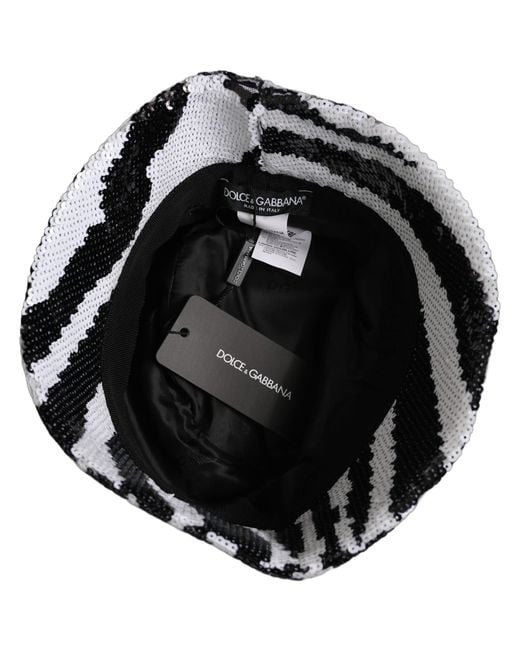 Dolce & Gabbana Men Black White Zebra Sequin Bucket Cap Hat for men