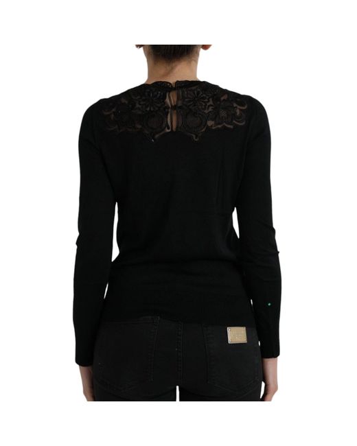 Dolce & Gabbana Black Lace Neck Long Sleeve Top