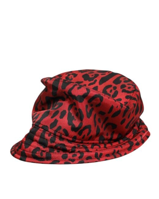 Dolce & Gabbana Red Nylon Leopard Print Bucket Cap Hat for men