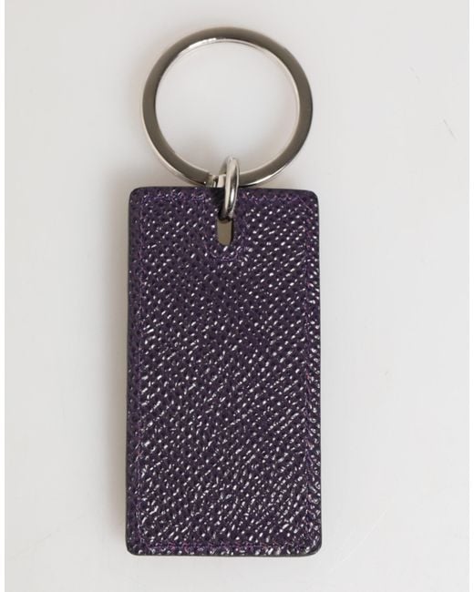 Dolce & Gabbana Blue Violet Leather Logo Metal Ring Men Keychain Keyring for men