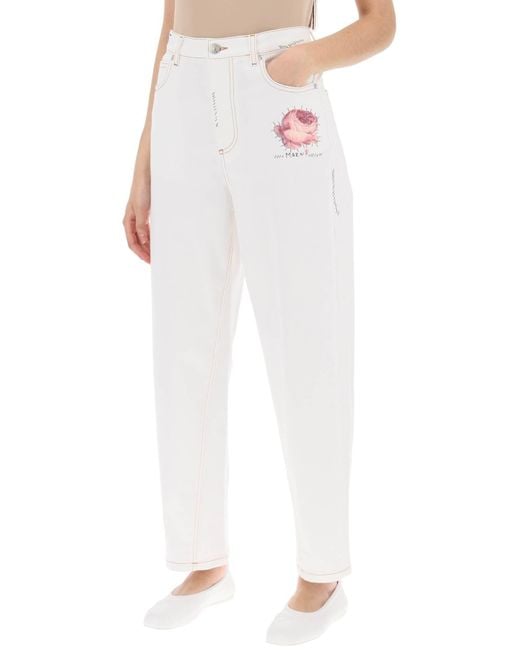 Marni White "Jeans With Embroidered Logo And Flower Patch