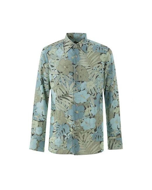 Tom Ford Green Blue Lyocell Pattern Shirt for men
