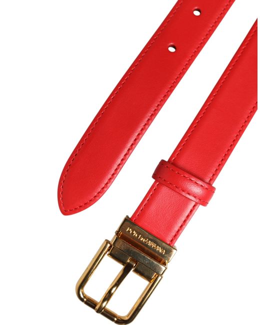 Dolce & Gabbana Red Leather Gold Metal Buckle Cintura Belt for men