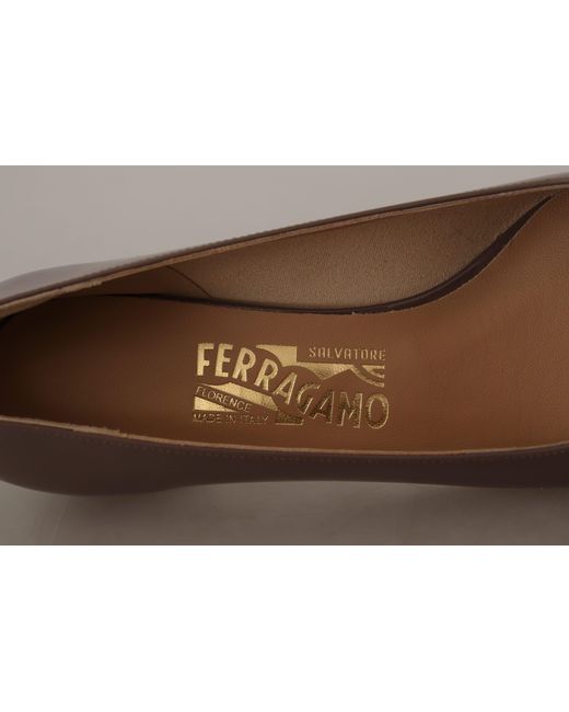 Ferragamo Brown Naplak Calf Leather Pumps Shoes