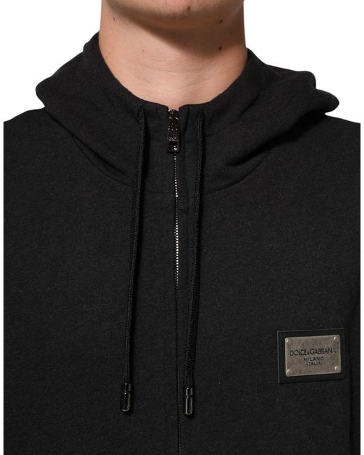 Dolce & Gabbana Black Logo Fullzip Hooded Sweatshirt Sweater Cotton Clothing for men