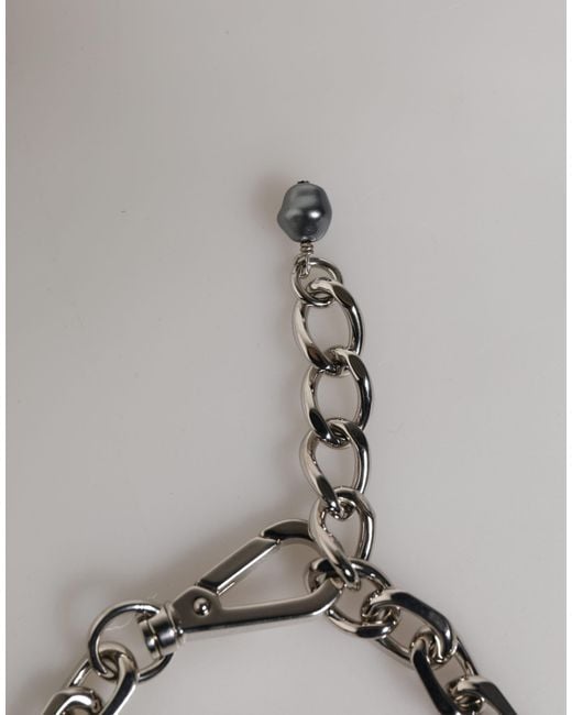 Dolce & Gabbana Metallic Tone Chain Lobster Clasp Logo Pearls Bracelet