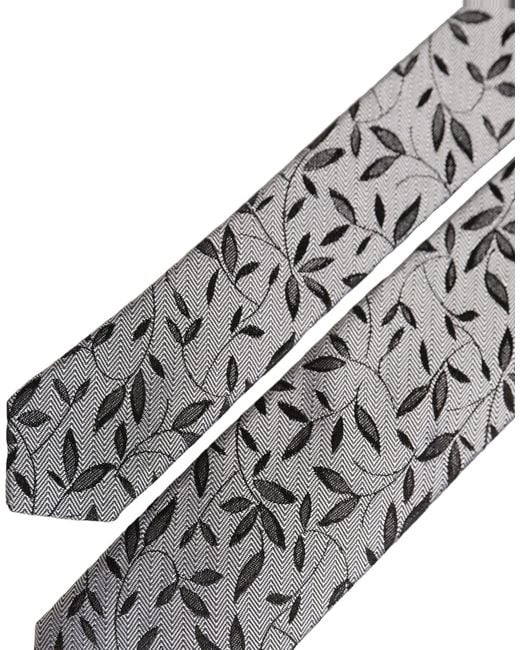 Dolce & Gabbana Men Gray Leaf Pattern Silk Adjustable Tied Necktie Tie for men