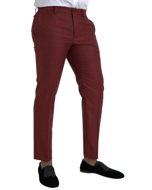Dolce & Gabbana Red Wool Skinny Dress Pants for men