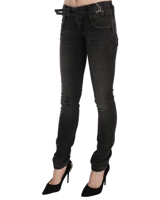 John Galliano Black Washed Low Waist Slim Fit Skinny Denim Pants Jeans