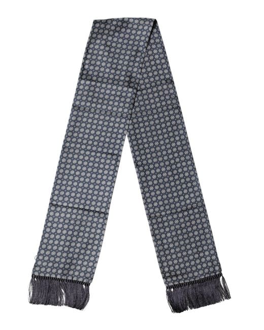 Dolce & Gabbana Blue Patterned Fringes Neck Foulard Scarf for men
