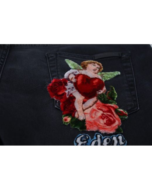 Dolce & Gabbana Black Angel Embroidery Skinny Denim Jeans for men