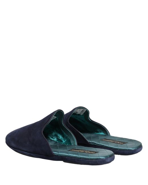 Dolce & Gabbana Blue Suede Slides Flat Slipper Men Shoes for men
