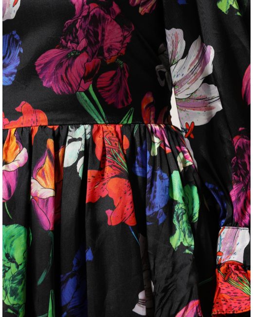 MSGM Black Floral Print Ruffletrim Dress
