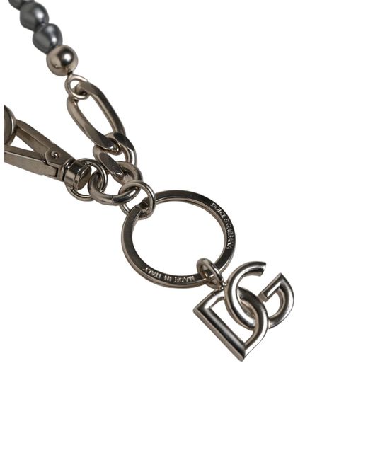 Dolce & Gabbana White Silver Tone Chain Signature Dg Logo Pendant Necklace