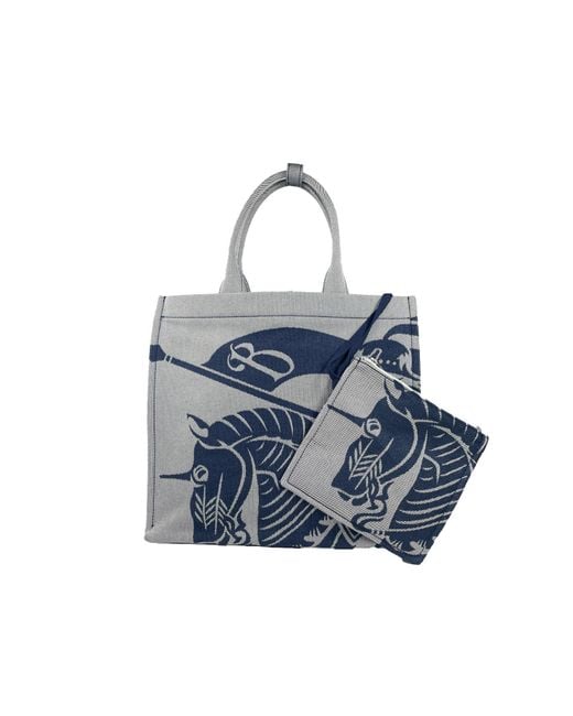 Burberry Blue Ekd Canvas Tote Bag With Coin Pouch