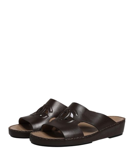 Dolce & Gabbana Black Brown Leather Cutout Dg Logo Sandals Shoes for men
