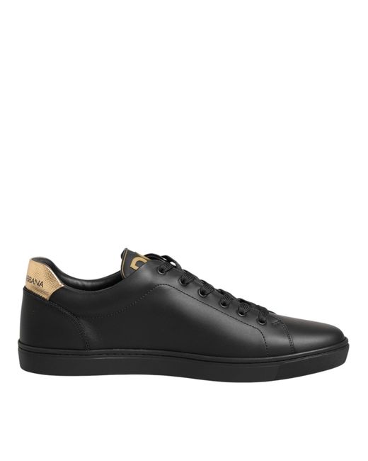 Dolce & Gabbana Brown Black Leather Heart Embellished Sneakers Shoes for men
