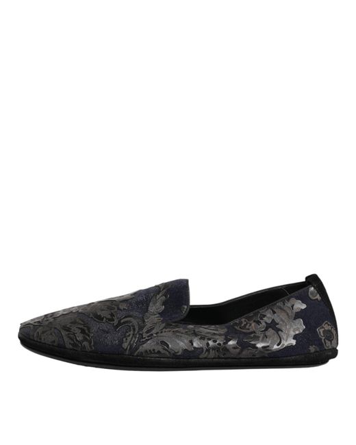 Dolce & Gabbana Black Jacquard Leather Slip On Loafers Shoes for men