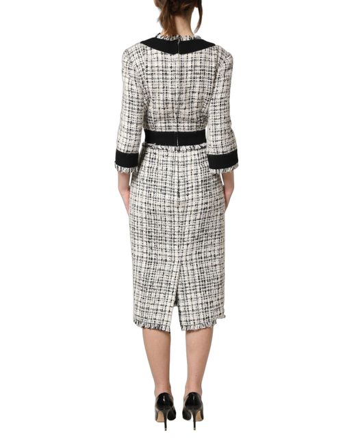Dolce & Gabbana Gray Black White Tweed Sheath A