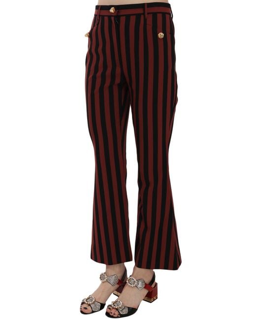 Dolce & Gabbana Black Amaranth Stripe Cropped Flared Pants