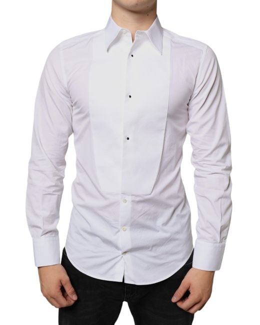 Dolce & Gabbana White Bib Cotton Poplin Formal Dress Shirt for men