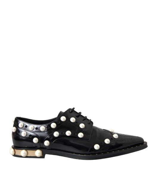 Dolce & Gabbana Black Leather Faux Pearl Dress Brogue Shoes