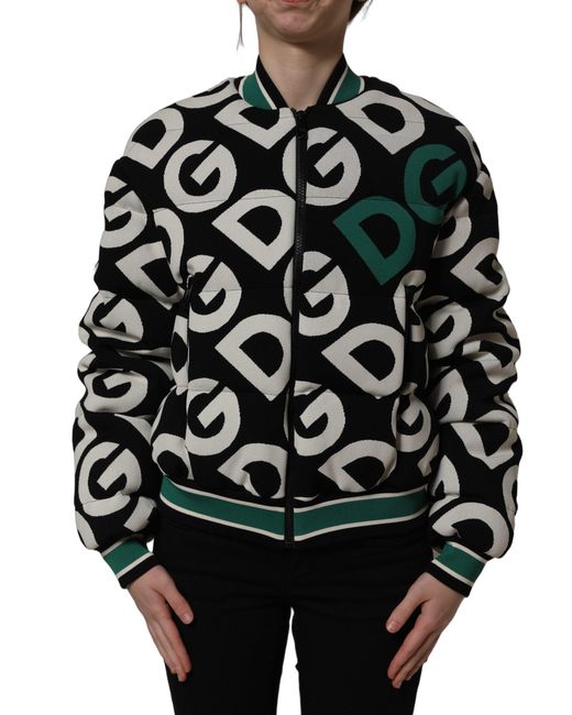 Dolce & Gabbana Green Multicolor Logo Full Zip Bomber Jacket