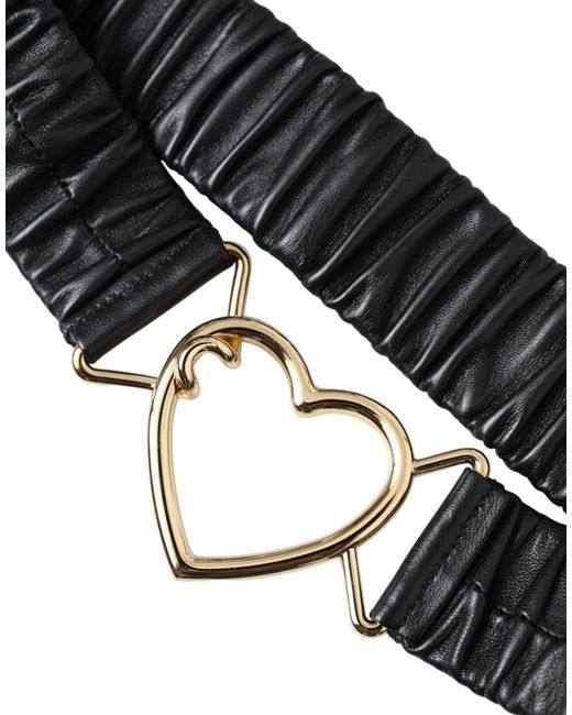 Dolce & Gabbana Black Leather Gold Heart Metal Buckle Belt