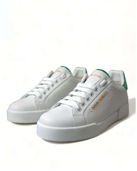 Dolce & Gabbana Chic White Sneakers With Green Heel Accent | Lyst