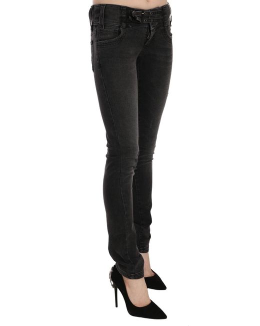 John Galliano Black Washed Low Waist Slim Fit Skinny Denim Pants Jeans
