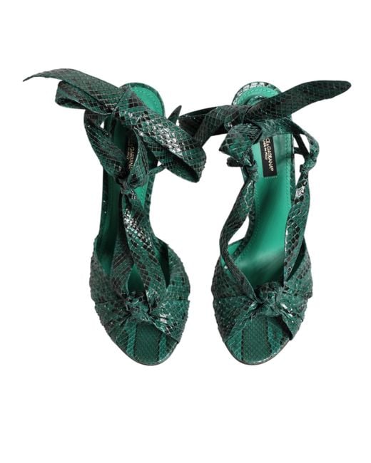 Dolce & Gabbana Green Python Leather Heels Sandals Shoes